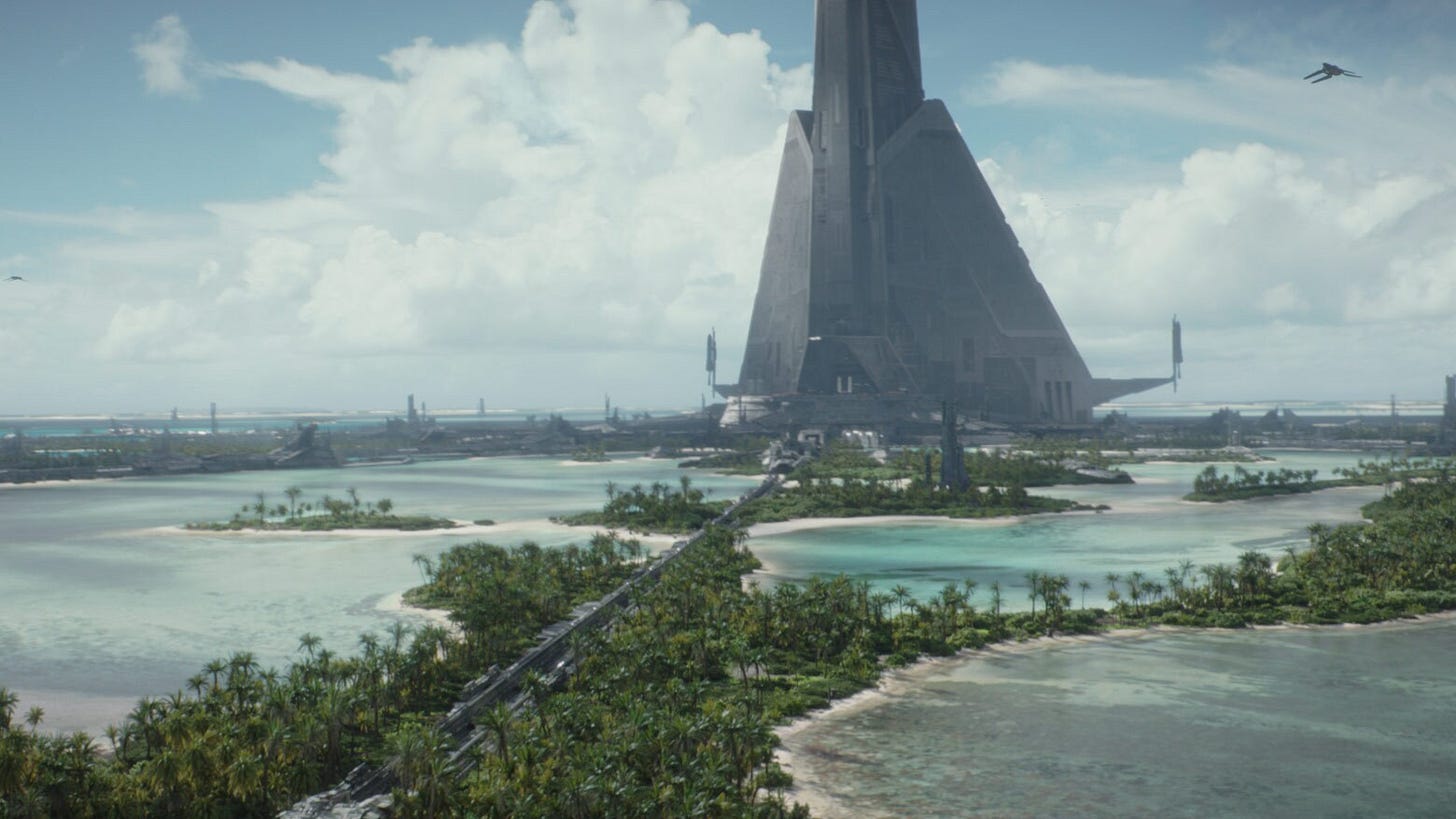 The beaches and citadel tower of Scarif