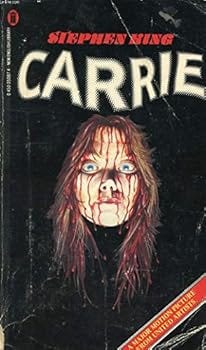Book cover of Carrie by Stephen King depicting a girl with blood running down her face.