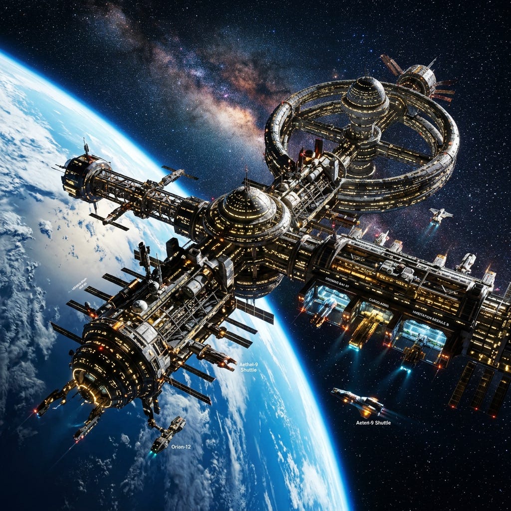 Explore the Largest Space Station with Landing Docks | AI Art Generator |  Easy-Peasy.AI