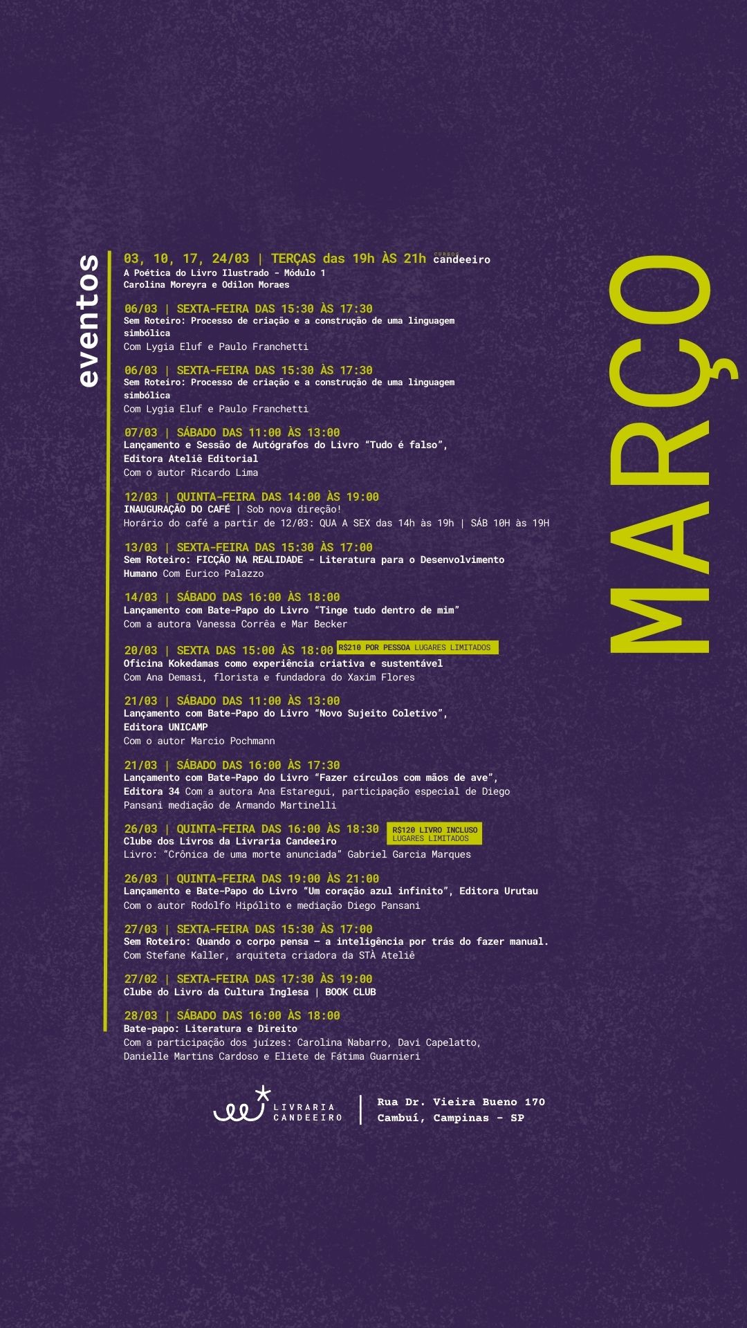 PROGRAMAÇÃO DE MARÇO! - Newsletter da Livraria Candeeiro