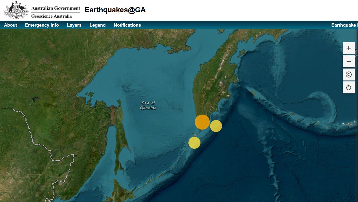 Earthquake reported near Petropavlovsk-Kamchatsky