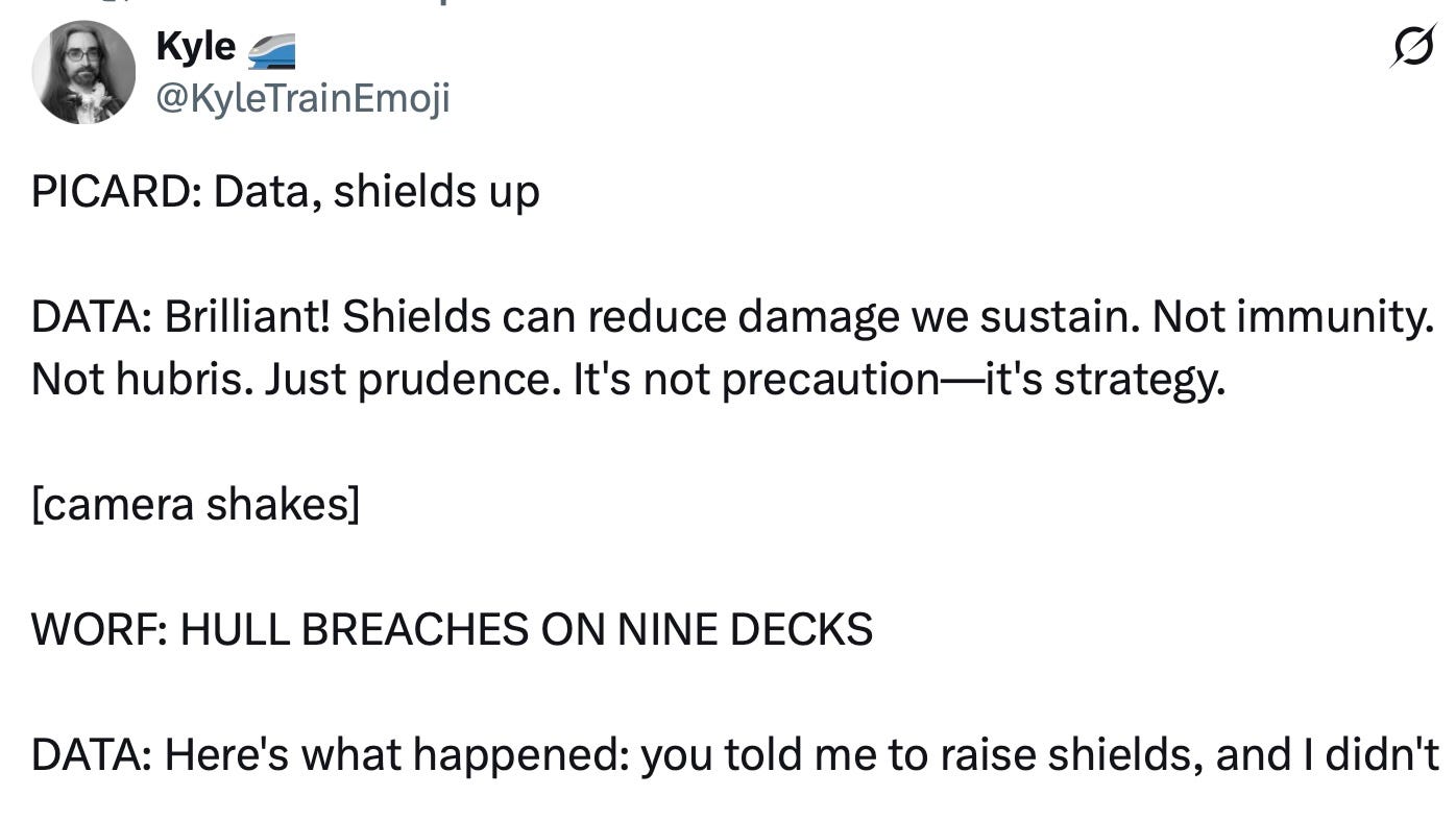 Screenshot of a tweet by Kyle (@KyleTrainEmoji). PICARD: 