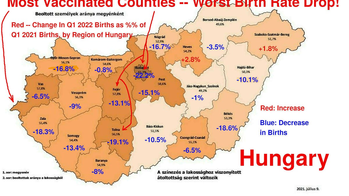 Hungary: Highest Vaccinated Counties Have Worst Birth Rate Drops!