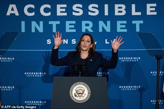Harris points to 'significance of the passage of time' four times while  touting high-speed internet | Daily Mail Online