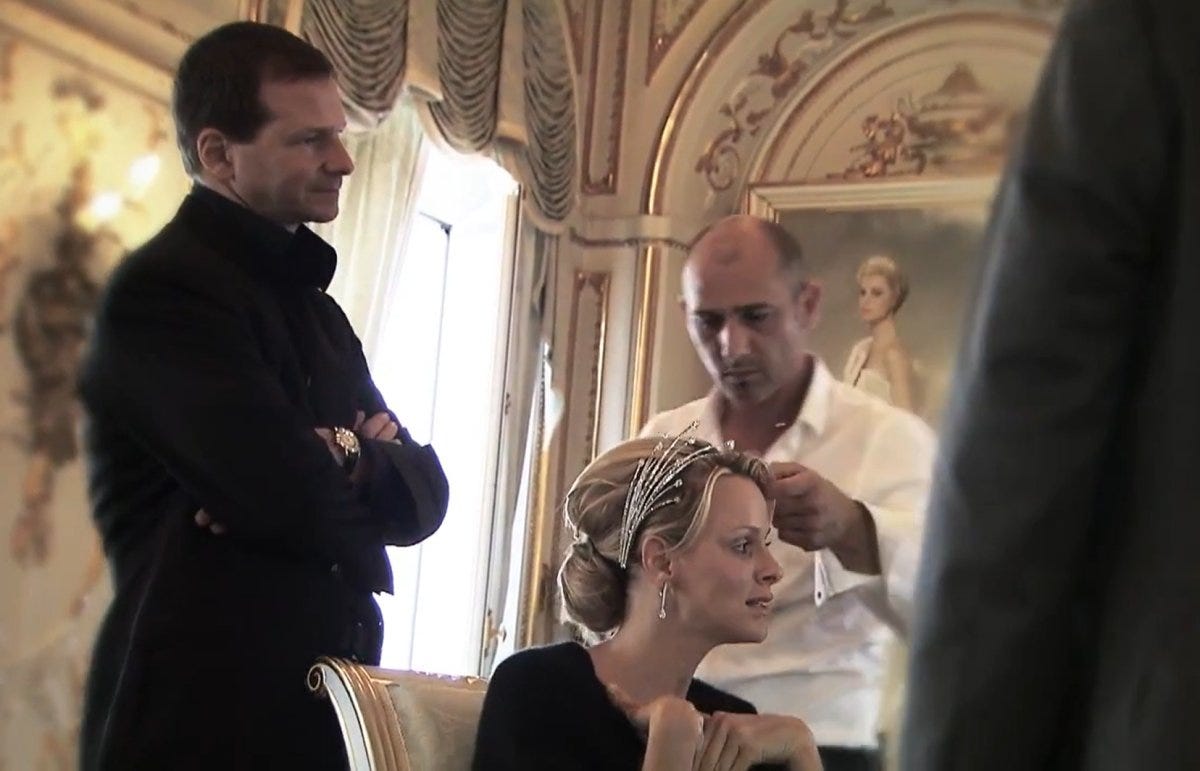 Charlene Wittstock tries on the Diamond Foam Tiara (Lorenz Bäumer)