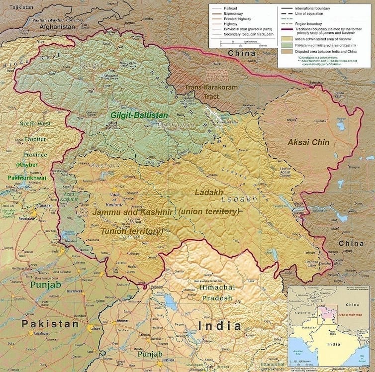 A map showing the Kashmir region. A map showing the Kashmir region.