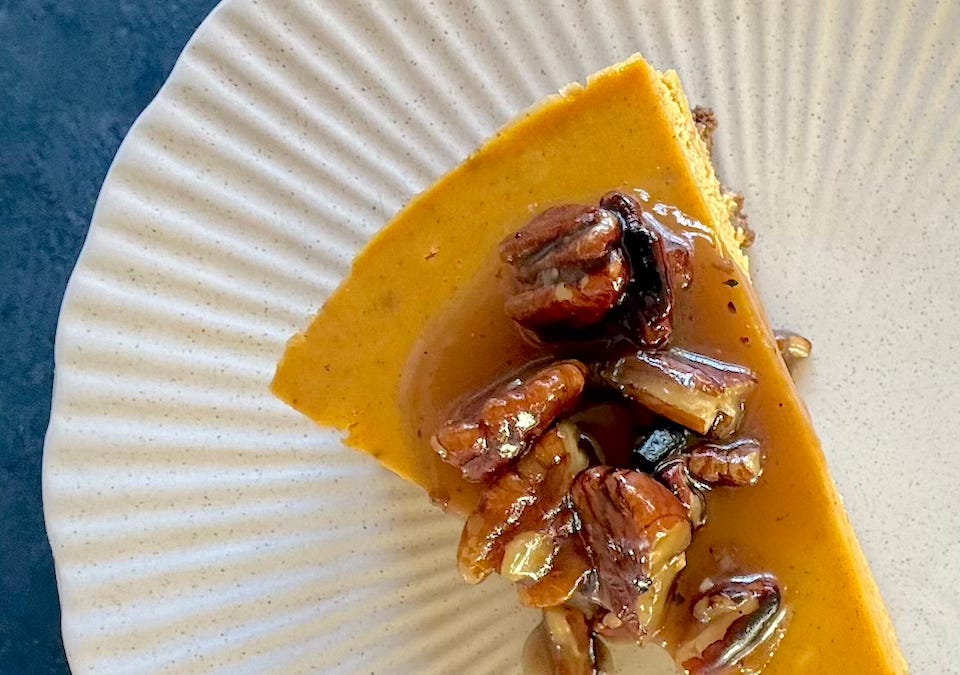 Pumpkin cheesecake recipe chez David Lebovitz (+ pecans, whiskey) 