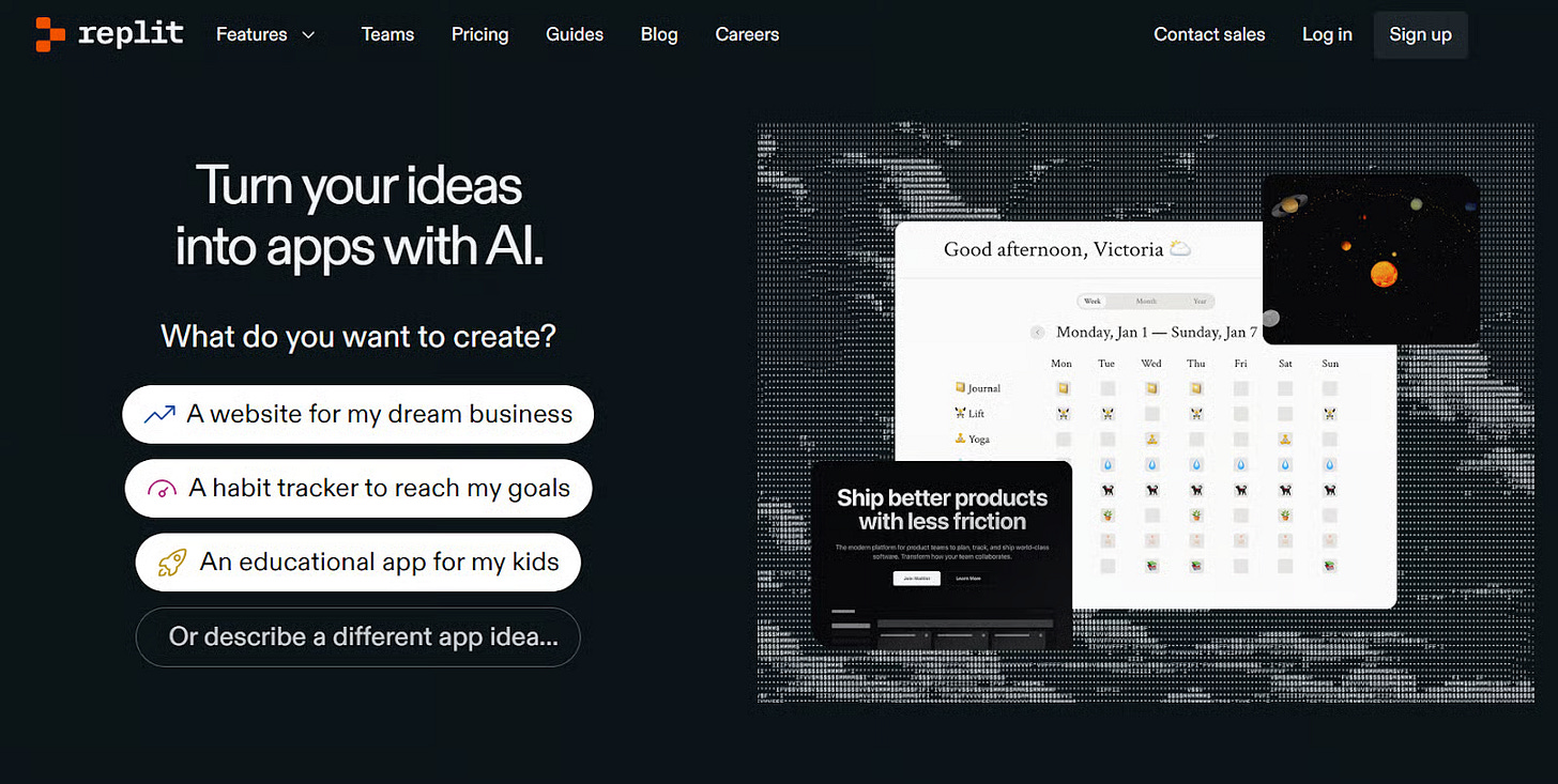 Replit's home page. Replit's home page.