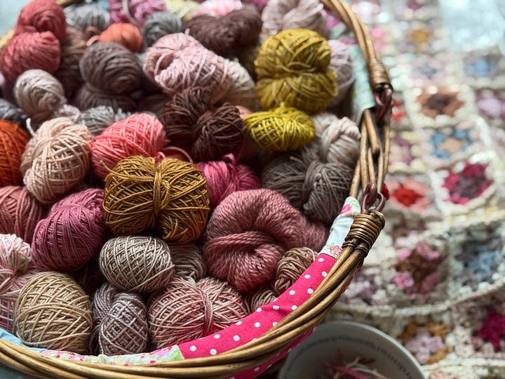 Baskets with yarn and crochet