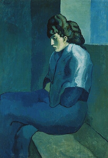 File:Pablo Picasso, 1902-03, Femme assise (Melancholy Woman), oil on canvas, 100 x 69.2 cm, The Detroit Museum of Art.jpg