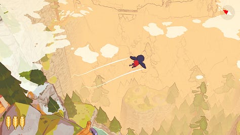Various sceneries from the video game showcasing a forest, beach, graveyard, stickball yard, gliding over the island