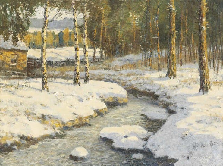 'Morgenstond in de winter' - olieverf op doek: Louis van Soest (herkomst: coll. Simonis & Buunk, Ede) 'Morgenstond in de winter' - olieverf op doek: Louis van Soest (herkomst: coll. Simonis & Buunk, Ede)