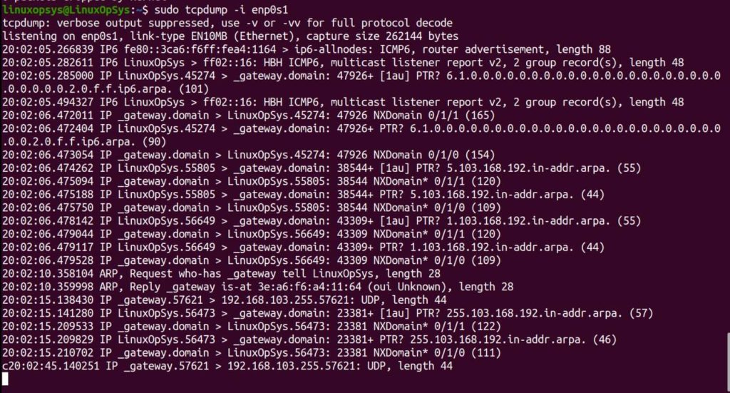 example tcpdump capturing traffic of a interface