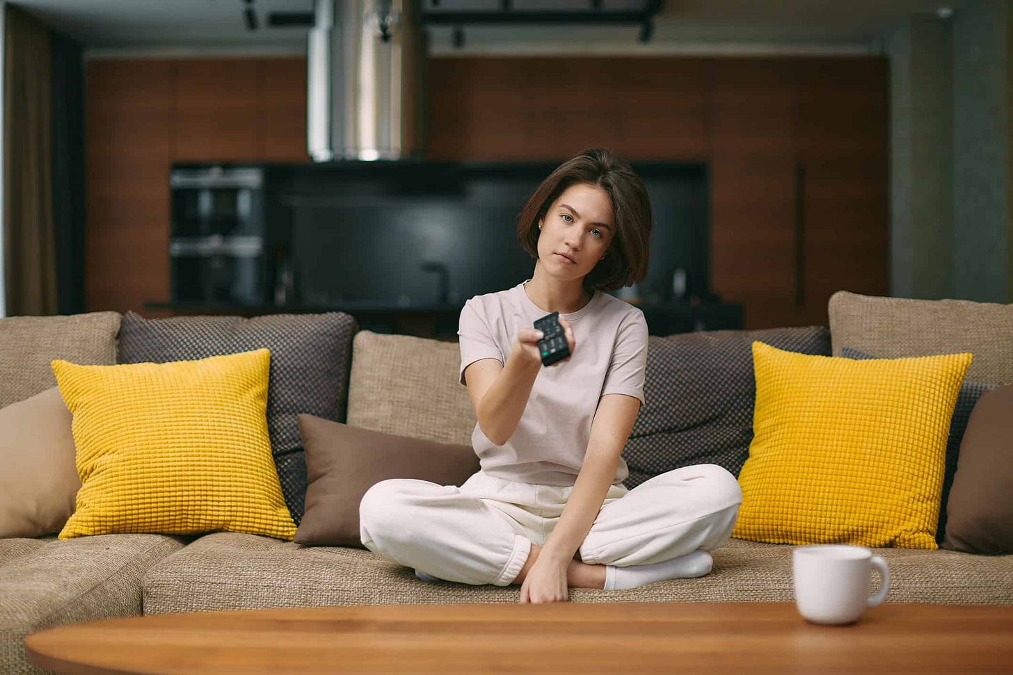 Woman changing channels