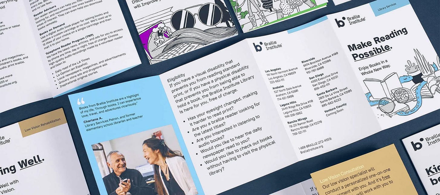 Collection of Braille Brochures laid out.