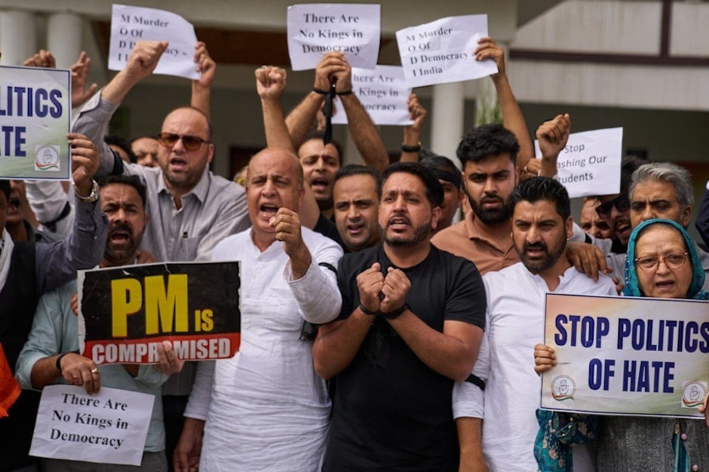Members of India's Congress party shout slogans during a protest inside the party HQs in Srinagar in support of the Cockroach Janta Party's ongoing movement demanding educational reforms, in Srinagar, Kashmir, Friday, July 24, 2026. (AP/Dar Yasin) Members of India's Congress party shout slogans during a protest inside the party HQs in Srinagar in support of the Cockroach Janta Party's ongoing movement demanding educational reforms, in Srinagar, Kashmir, Friday, July 24, 2026. (AP/Dar Yasin)