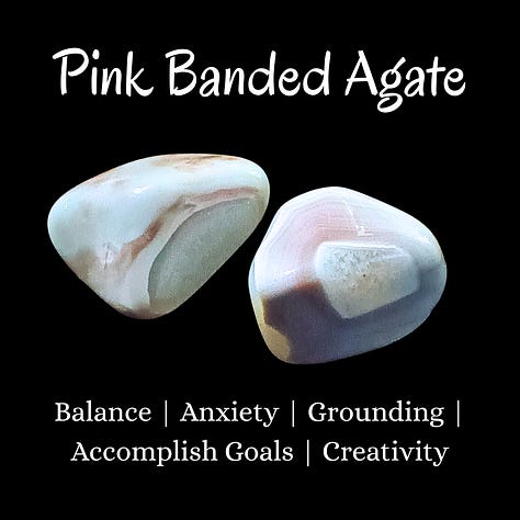 Amazonite, Pink Banded Agate, Seraphinite, Shiva Lingam, Silk Agate