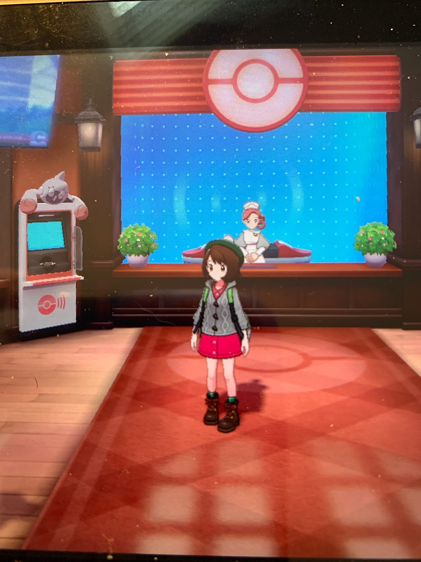 An image of my video game player character leaving the Pokemon center. An image of my video game player character leaving the Pokemon center.