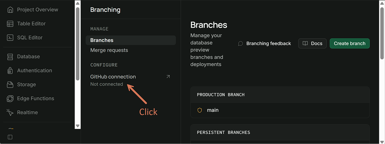 Under Configure, click GitHub connection Under Configure, click GitHub connection