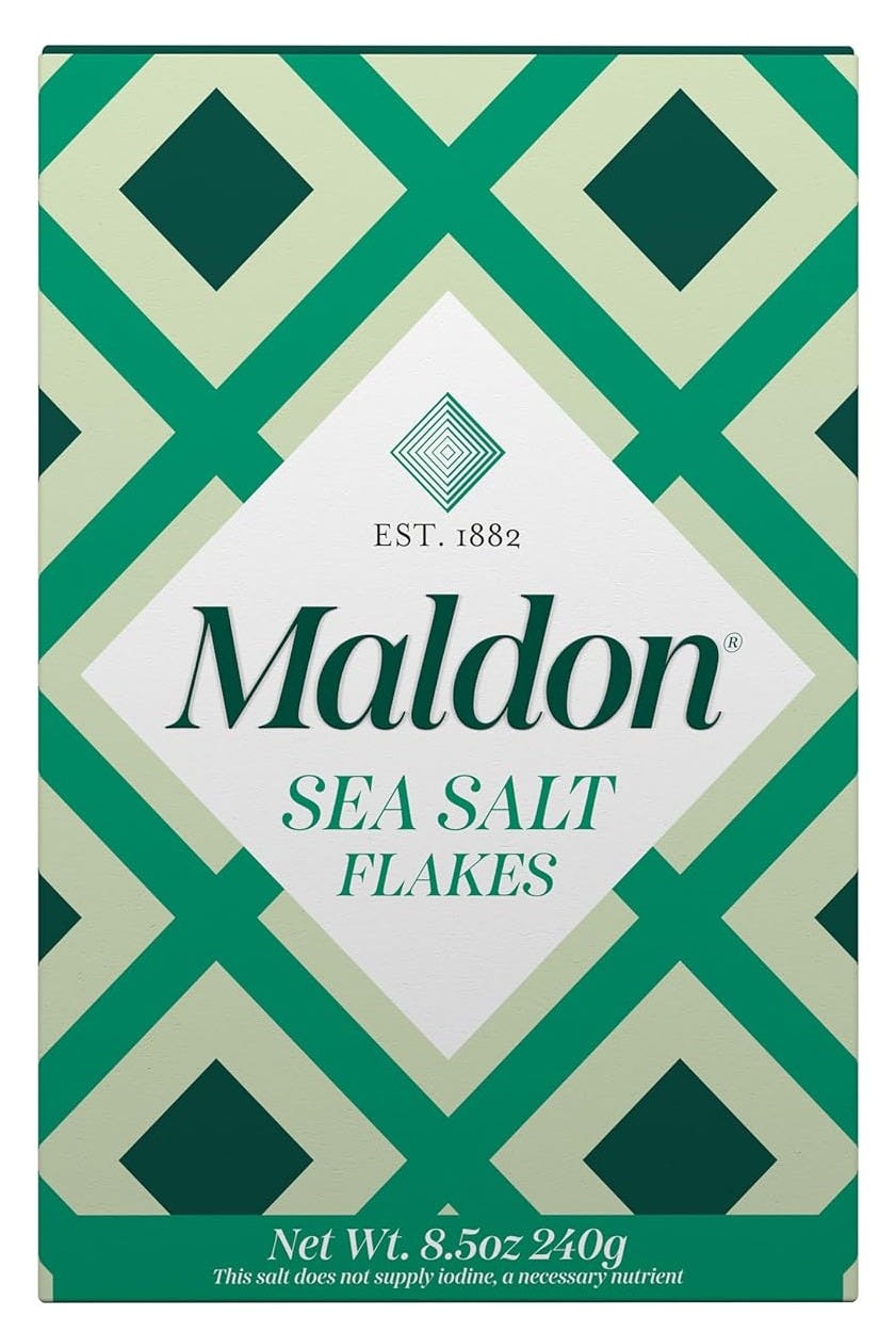 Box of Maldon sea salt in original green design