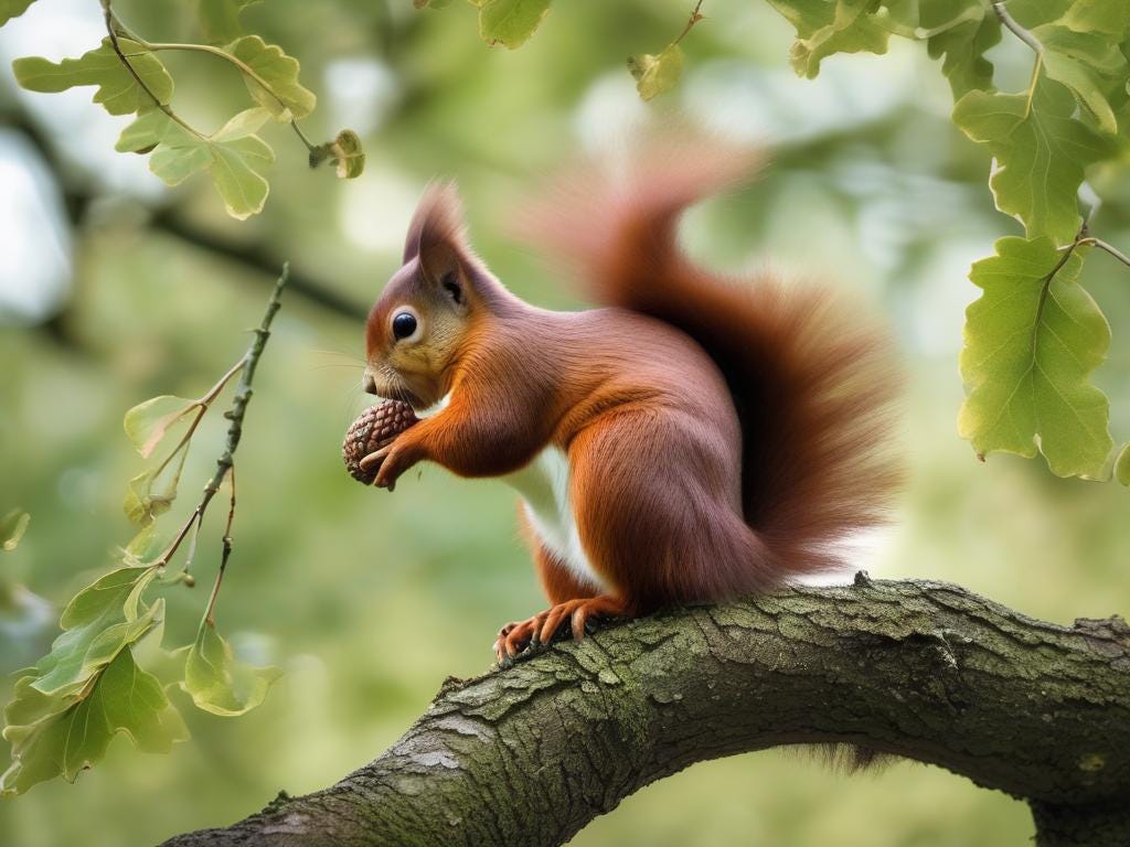 Vigilant Squirrel Snacking on Acorn