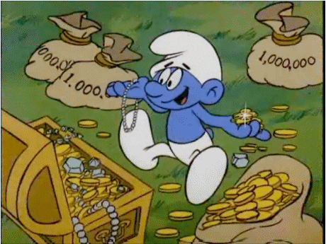 smurfs gifs, money gifs, dollars gifs, dollar gifs, rich gifs, smurf gifs