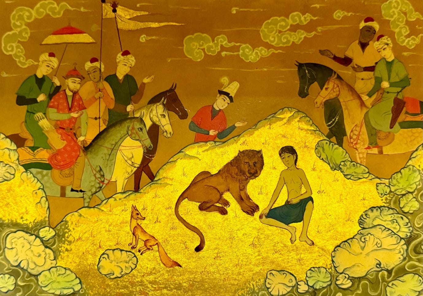 A painting of a lion and people

AI-generated content may be incorrect.