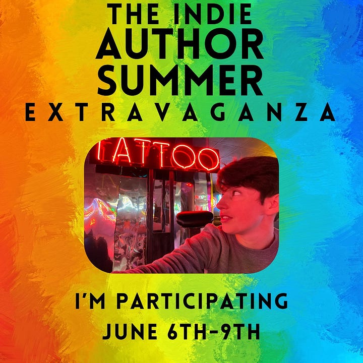 Graphics detail one author's participation in The Indie Author Summer Extravaganza Book Sale. 