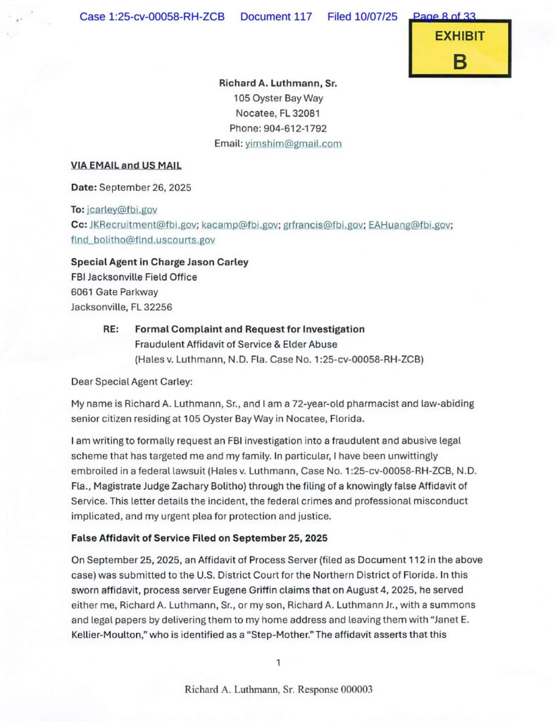 Richard A. Luthmann Sr. FBI Complaint