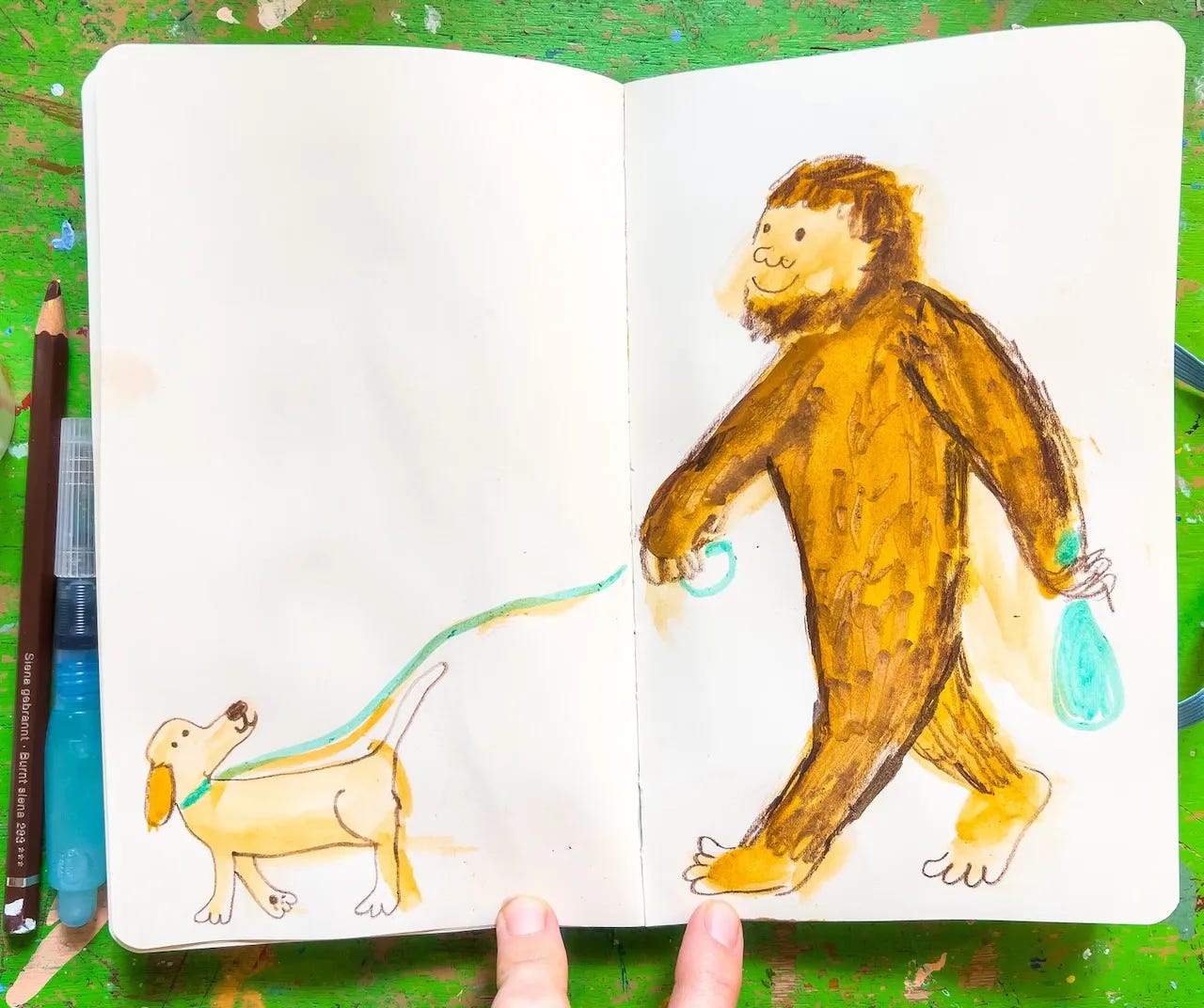 bigfoot walking a dog by Beth Spencer bigfoot walking a dog by Beth Spencer