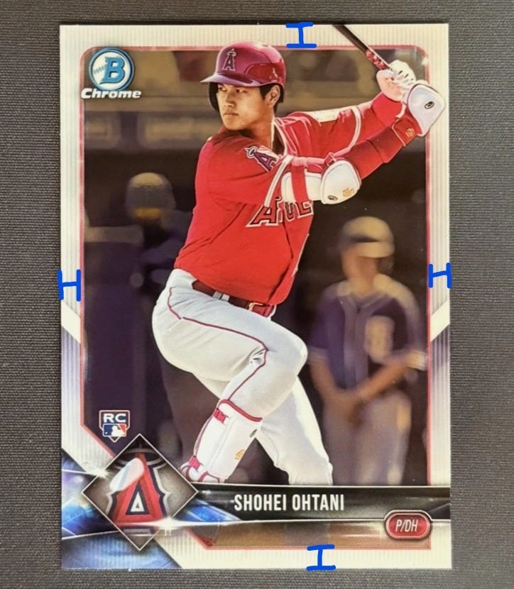 Centering measurement on 2018 Bowman Chrome Shohei Ohtani Rookie Card #1 Centering measurement on 2018 Bowman Chrome Shohei Ohtani Rookie Card #1