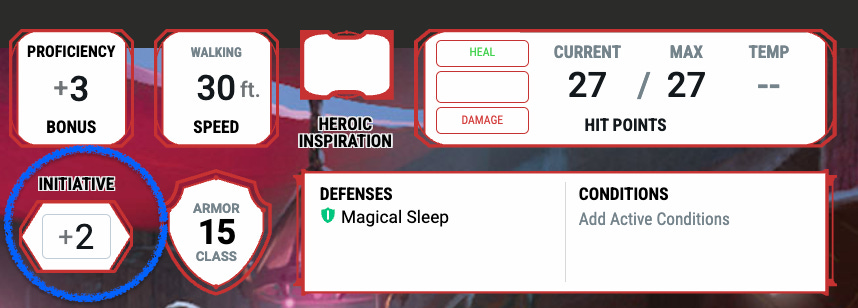 A screenshot showing how to find your initiative score in DnDBeyond