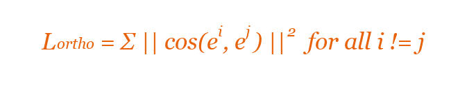 Equation 4 — Orthogonality loss penalizing cosine similarity between subspace pairs.