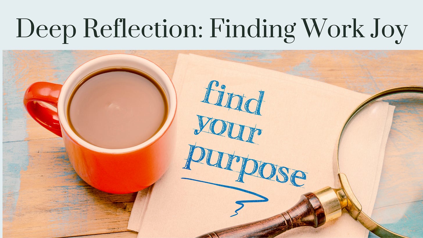 An orange coffee mug on a rustic table, paired with a magnifying glass and ‘Find Your Purpose’ in bold blue. Discover joy and purpose in your career journey!