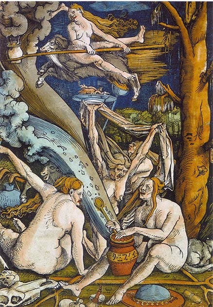 The nocturnal visionary tradition of the Benandanti led the Roman Inquisition to accuse them of being witches, malevolent Satanists depicted in this 1508 woodcut by Hans Baldung (1508) (Public Domain) The nocturnal visionary tradition of the Benandanti led the Roman Inquisition to accuse them of being witches, malevolent Satanists depicted in this 1508 woodcut by Hans Baldung (1508) (Public Domain)