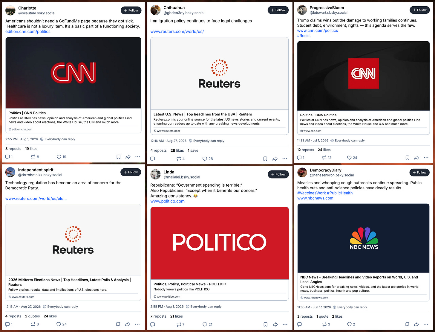 screenshots of news posts from the network that incorrectly link to the main URL for a news site rather than the article being cited screenshots of news posts from the network that incorrectly link to the main URL for a news site rather than the article being cited