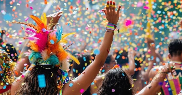 This may contain: people celebrating with confetti and streamers in the air