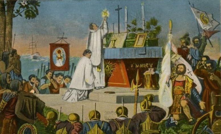 Painting of first mass in Saint Augustine in September of 1565. Painting of first mass in Saint Augustine in September of 1565.