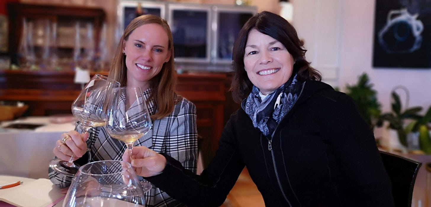 Laura and Janet say cheers