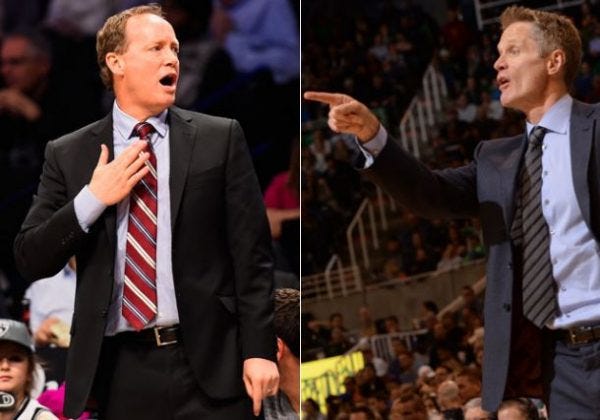 steve kerr with mike budenholzer coach of nba year 2015 steve kerr with mike budenholzer coach of nba year 2015