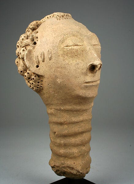 Memorial Head (Mma), Terracotta, slip, Akan peoples