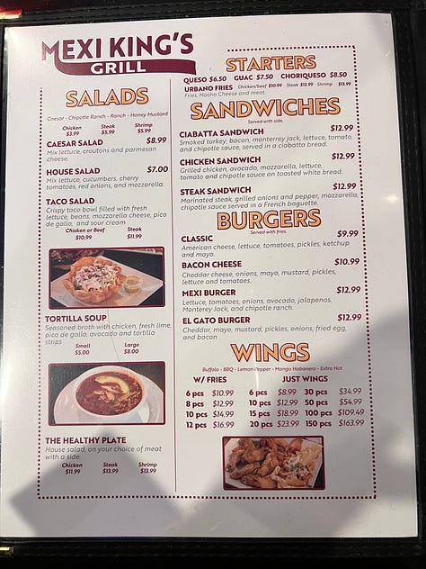 Mexi Kings menu