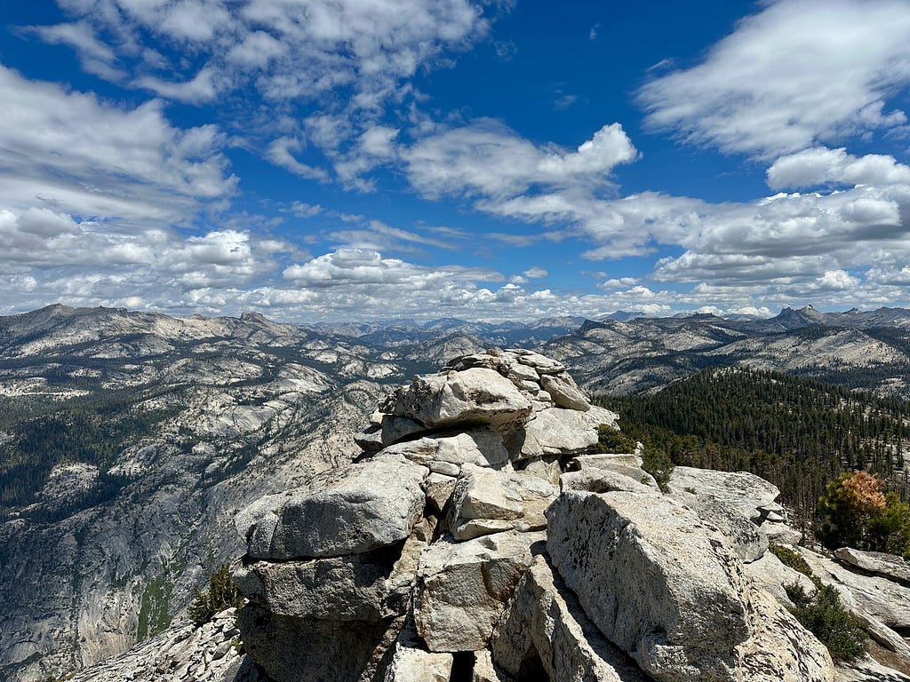 View of Sierra Nevada mountains from Cloud’s Rest summit