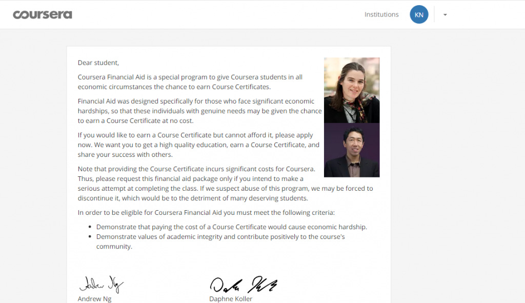 xin financial aid Coursera