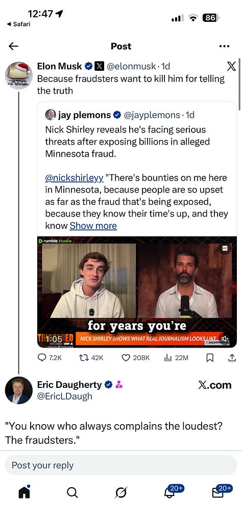 Screenshots showing X posts about Nick Shirley’s video. 