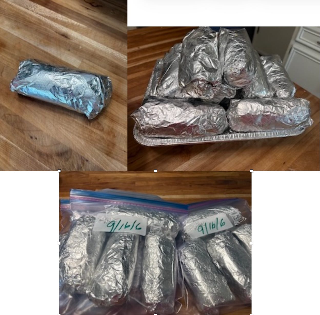 The finished burritos