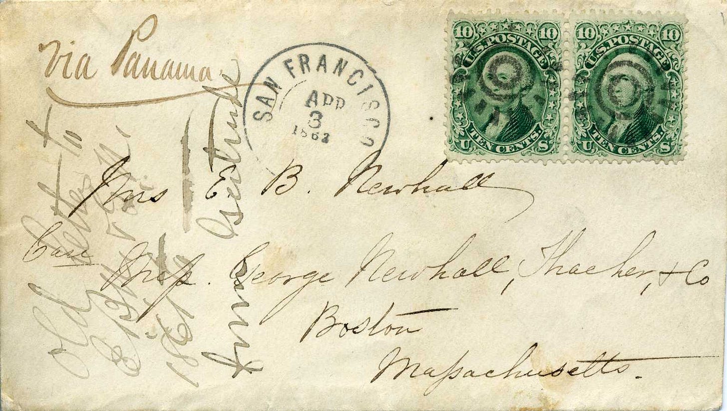 1862 envelope from San Francisco to Boston 1862 envelope from San Francisco to Boston