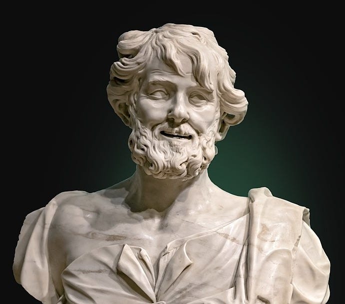 Démocrite (1705), par Giuseppe Torretti. Portego, Ca’ Rezzonico, Venise 
