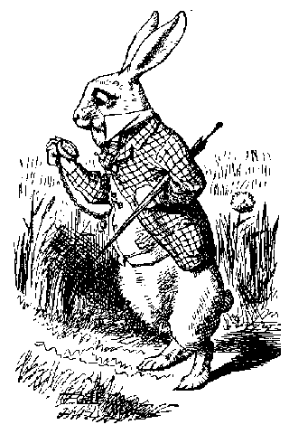 The White Rabbit from Alice in Wonderland, checking his watch before diving into the rabbit hole. The White Rabbit from Alice in Wonderland, checking his watch before diving into the rabbit hole.