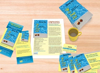 Book promotion materials such as bookmarks and rack cards.